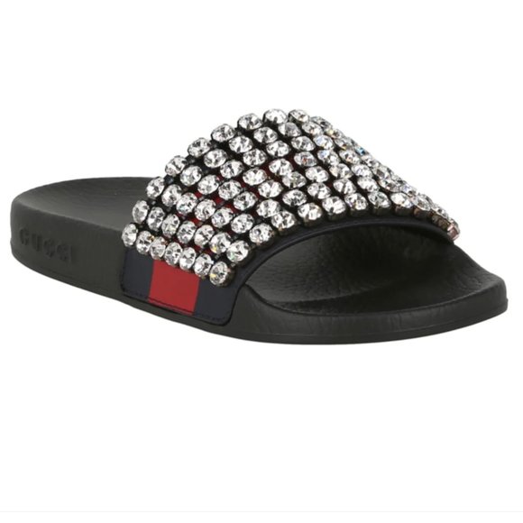 GUCCI Women's Crystal Embellished Slides Size 39IT (9US) Made in Italy - Picture 1 of 13